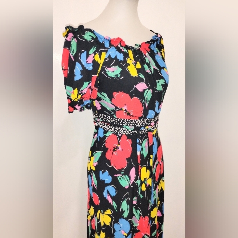 RIXO RETRO RUFFLED FLORAL MAXI DRESS